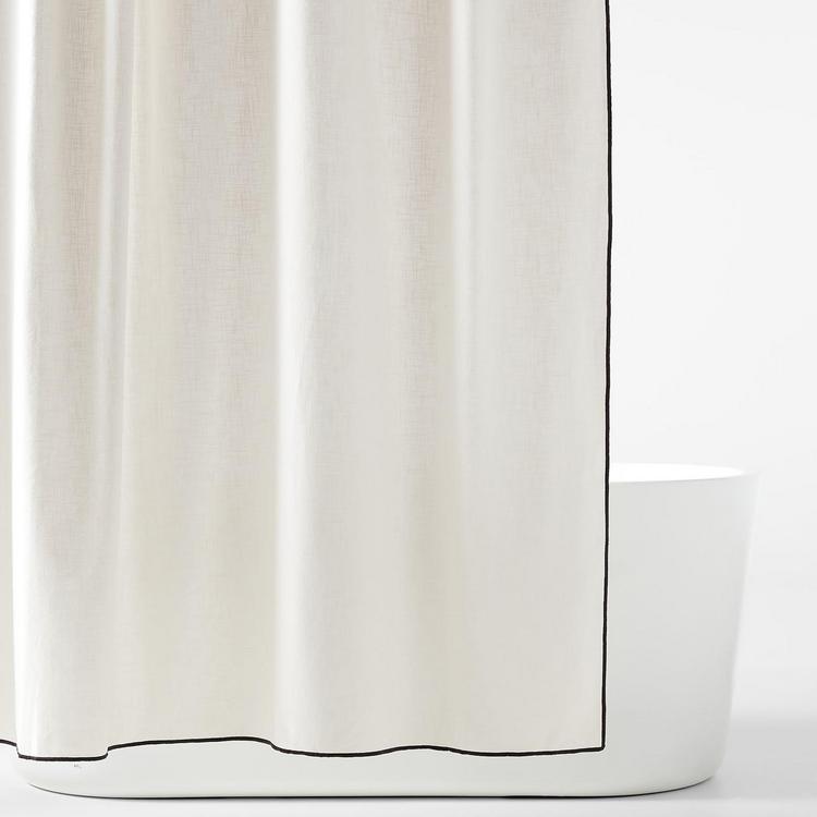 Crisp White Merrow Stitch Organic Cotton Blackout Window Curtain Panel