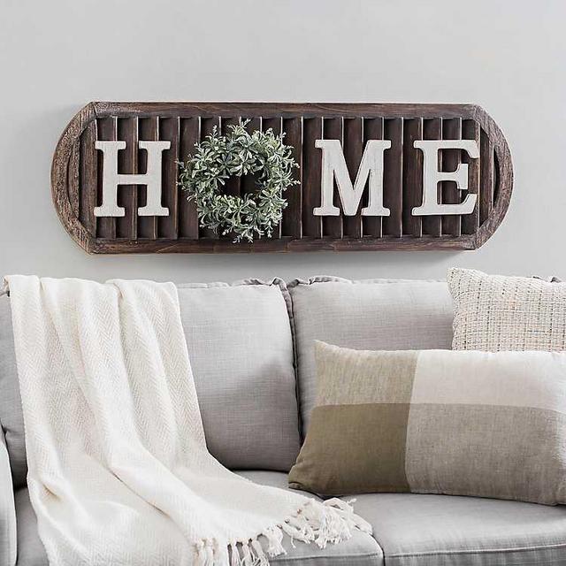 Home with Wreath Dark Shutter Wall Plaque