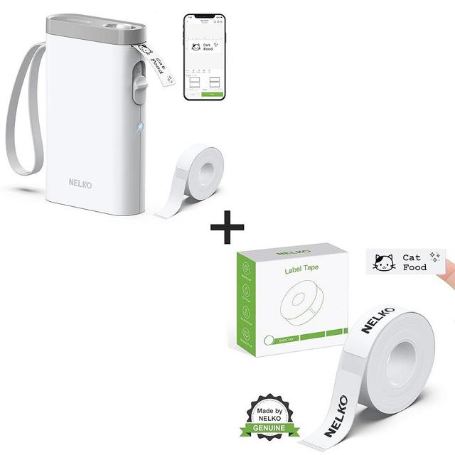 Nelko White Label Maker Machine with Tape, P21 Label Printer, Adapted Label Print Paper, 14x40mm (0.55"x1.57"), Standard Laminated Labeling Replacement, White