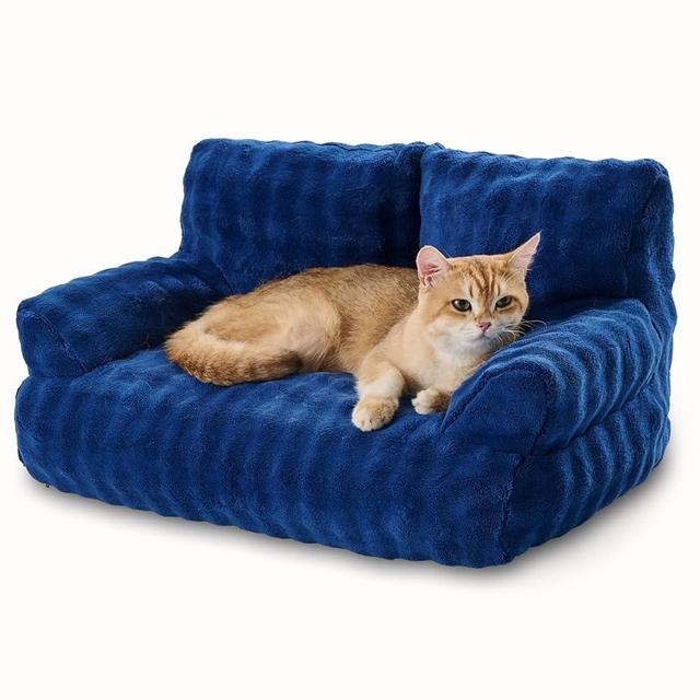 Yaning Cat Couch Bed, Cute Soft Pet Sofa for Indoor Cats Kittens Puppies with Removable Washable Cover, 26"x15", Navy Blue