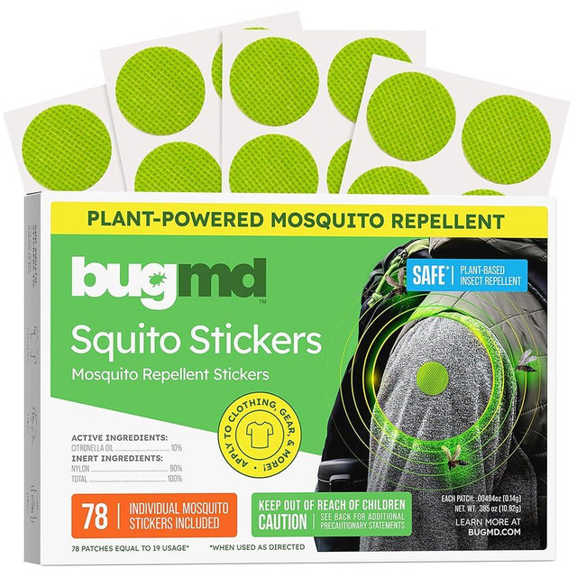 BugMD Squito Stickers Mosquito Repellent Patch Stickers for Adults (78 Patches), Safe & Effective Insect Repellent Patches for Toddlers, Kids, Camping, Beach & Outdoor Essentials