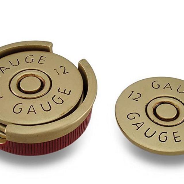 Four Piece 12 Gauge Shotgun Shell Coaster Set W/Base
