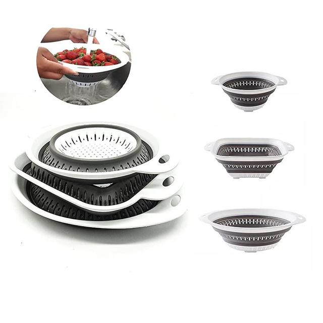 NONATHEO - Colander Set | 3 Different Shapes Collapsible Colanders | Includes 3 Folding Silicone Strainers | Safe Kitchen Folding Strainer for Pasta,Veggies and Fruits,BPA Free (White/Grey)