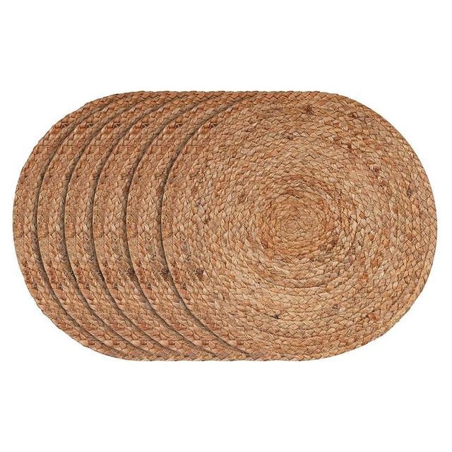 HOMEMONDE Set of 6 Hand Braided Jute Round Placemats, Heat Resistant, Natural Color - 15 Inch