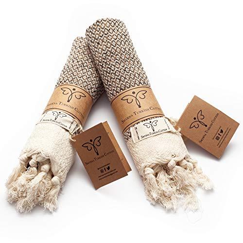 Smyrna Original Turkish Hand Towels | 100% Cotton, Prewashed, 16 x 40 Inches | Decorative Bathroom Peshtemal Towel for Hand, Face, Hair, Gym, Yoga, Tea, Dishcloth, Kitchen and Bath (Latte)
