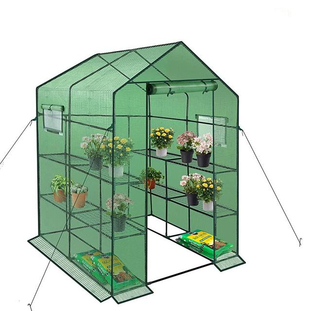 Reinforced Walk-in Greenhouse with Window,Plant Gardening Green House 2 Tiers and 8 Shelves,L56.5 x W56.5 x H76.5