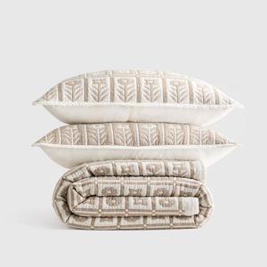 Organic Cotton Jacquard Floral Quilt Set in Toffee