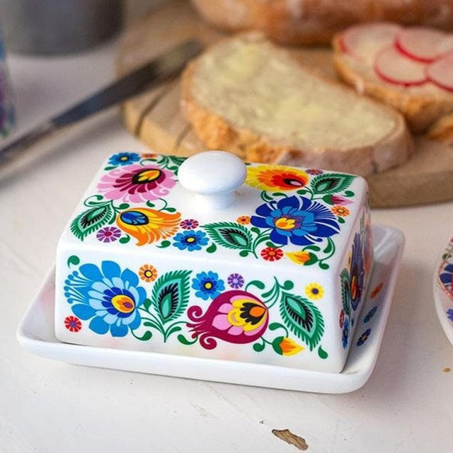 Folk Art Butter Dish Lowicka Style
