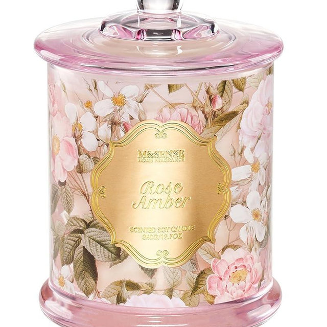 M&SENSE Rose Amber Candles for Home Scented, Organic Soy Candles Non Toxic, Double Wick 12.7oz Large Jar Candle 75 Hour Long Lasting Burn, Relaxing Aromatherapy Candle Gift for Women