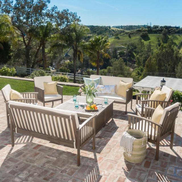Thalia Grey 8-Piece Wood Patio Conversation Set