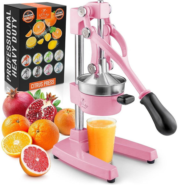 Zulay Kitchen Cast-Iron Orange Juice Squeezer - Heavy-Duty, Easy-to-Clean, Professional Citrus Juicer - Durable Stainless Steel Lemon Squeezer - Sturdy Manual Citrus Press & Orange Squeezer (Pink)
