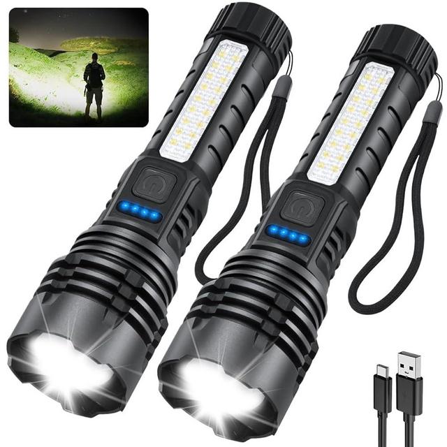 Rechargeable Flashlights High Lumens 990000, 7Mode Flashlights Rechargeable, Super Bright Flashlight, Adjustable Tactical Flashlight, High Powered Flash Light, LED Flashlight for Emergency Home 2Pack