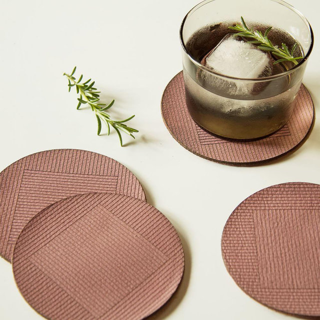 Molly M Within Leather Coasters, Guava, Set of 4