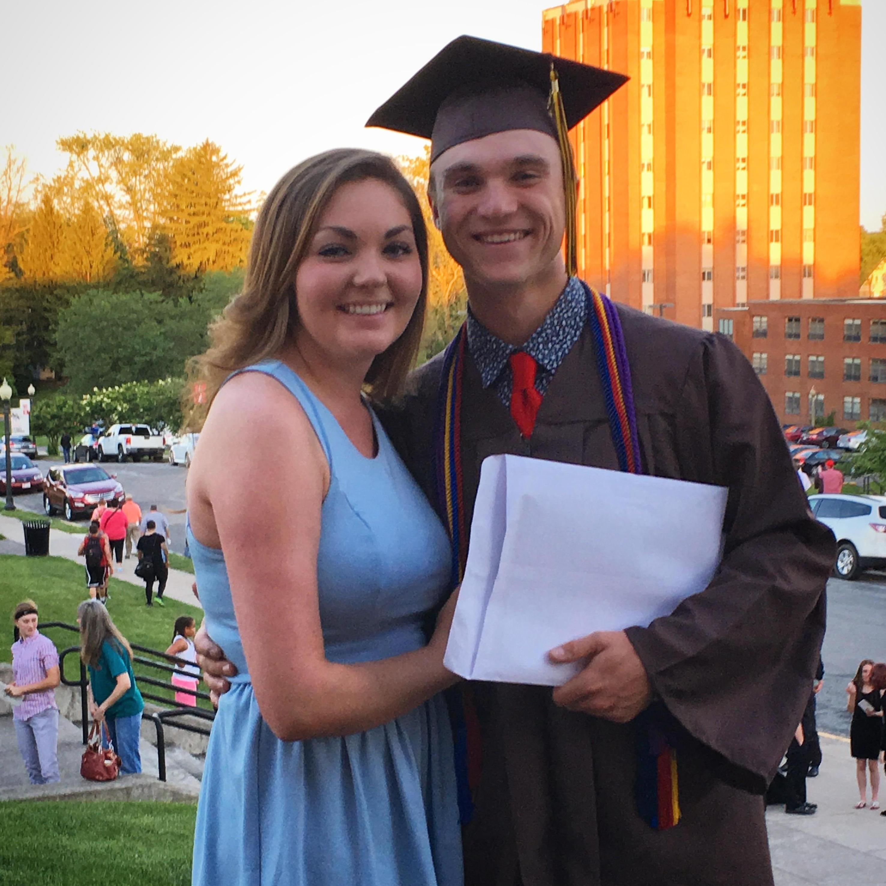 Their first graduation celebrated together. They celebrated Gabe's high school graduation, Lindsey's undergraduate and graduate school graduation, and Gabe's undergraduate graduation. -May 2017