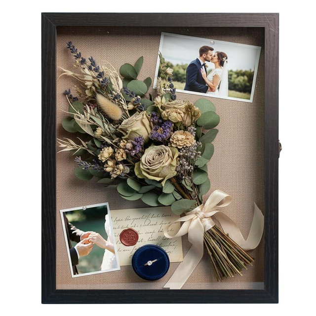 GAMYPET 13x16 Black Shadow Box Frame - with Front-Opening Real Glass Door & Secure Lock | Keepsake Shadow Box for Flowers & Pet Memorial Memory Box