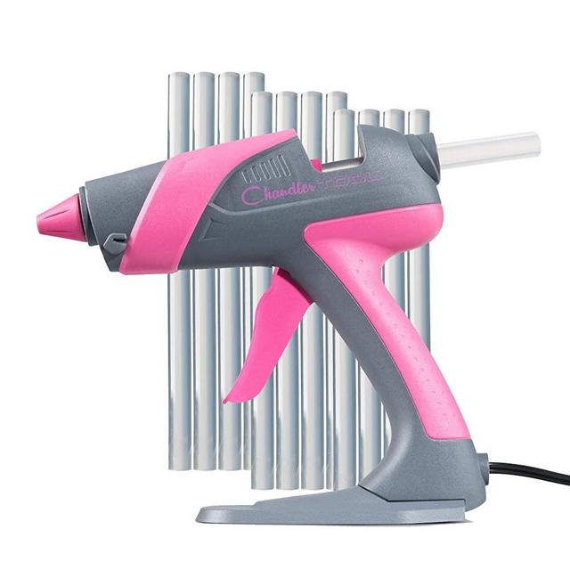 Chandler Tool Hot Glue Gun - 60 Watt Full Size Heavy Duty High Temp Industrial Hot Melt Glue Gun Kit with 10 Pcs Glue Sticks & Patented “Stand-Up” Base Stand, for Arts & Crafts, DIY & More (Pink)