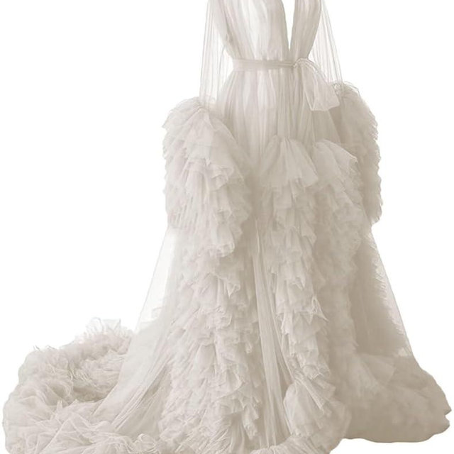 Tianzhihe Puffy Tulle Robe Maternity Dress for Photoshoot Long Sheer Bridal Robe Baby Shower Dress Pregancy Gown Nightgown