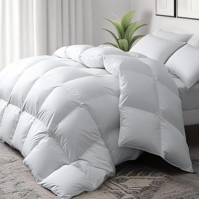 Serta Goose Feathers Down Fiber Comforter Queen Size Duvet Insert,100% Cotton,Hotel Luxury Hypoallergenic Comforter 58oz All Season Medium Warmth 90 x 90 in White