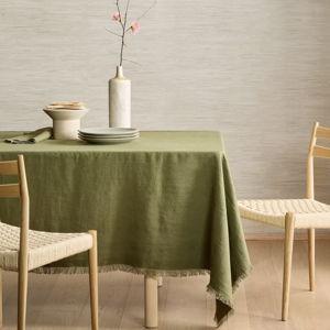 European Linen Fringe Tablecloth in Olive