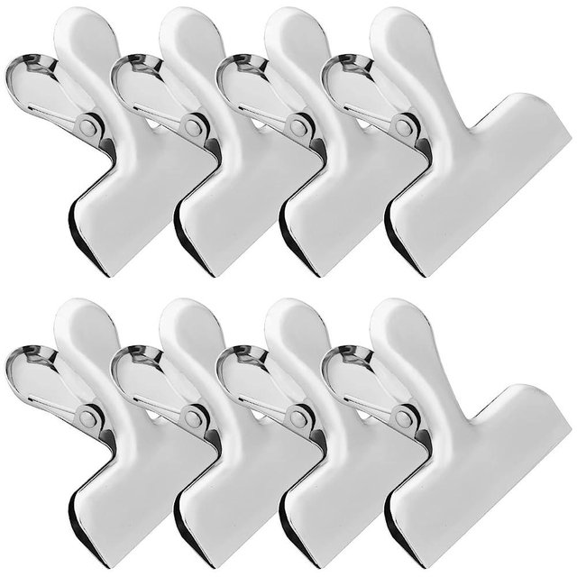 Funfery Silver Chip Clips Large Clips for Food Packages, 3 Inch Wide Bag Clips Food Clip Kitchen Clips for Snack, Kitchen Home Metal Chip Clips for Organization, Heavy Duty Paper Clamps(8 Pack)