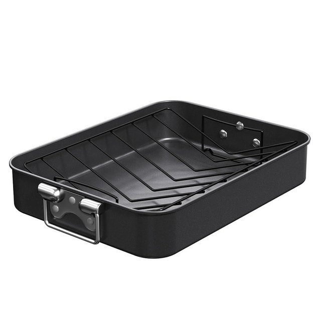 CHEFMADE Large Roasting Pan, 16-Inch Turkey Roasting Pan with V Rack, Nonstick Baking Pan for Lasagna Vegetable and Meat 16.3" x 12.52" x 3.11"