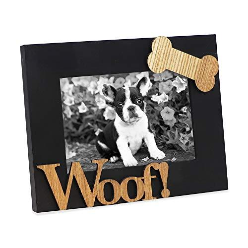 Isaac Jacobs Black Wood Sentiments Dog “Woof!” Picture Frame, 4x6 inch, Photo Gift for Pet Dog, Puppy, Display on Tabletop, Desk (Black)