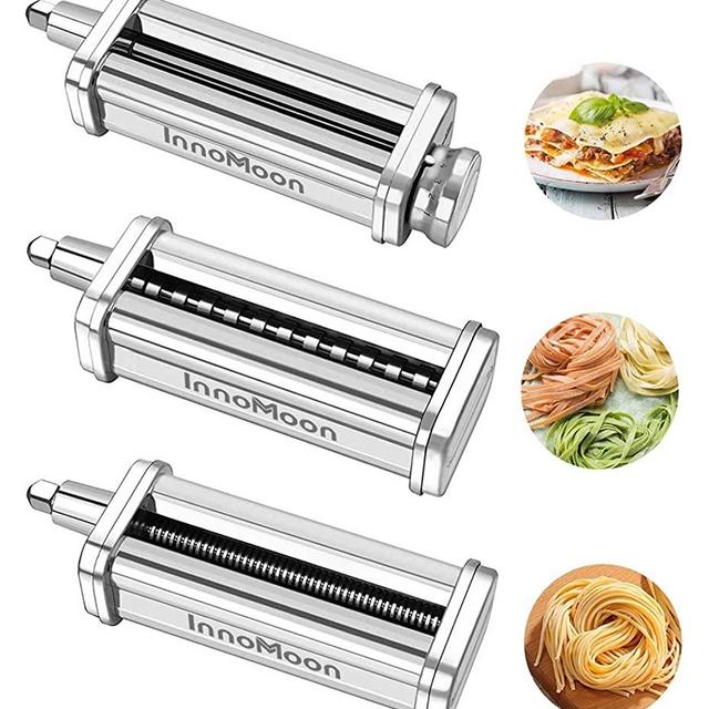 InnoMoon 3-Piece Pasta Roller & Cutters Attachments Set for KitchenAid Stand Mixers, included Pasta Sheet Roller,Spaghetti & Fettuccine Cutter Maker Accessories