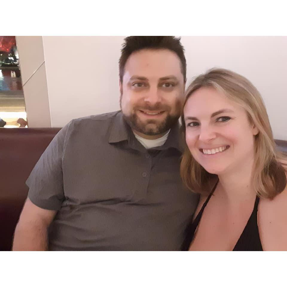 Enjoying dinner in Vegas with one another