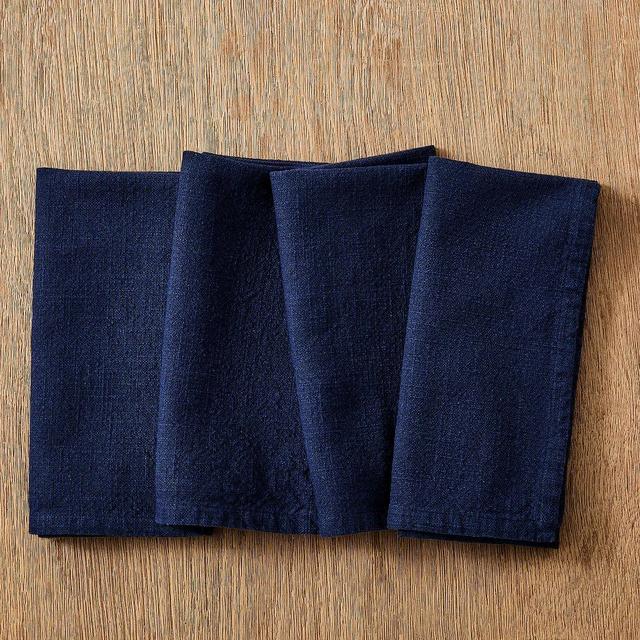 Slub Cotton Table Linens, Napkin, 20x20, Midnight, Set of 4