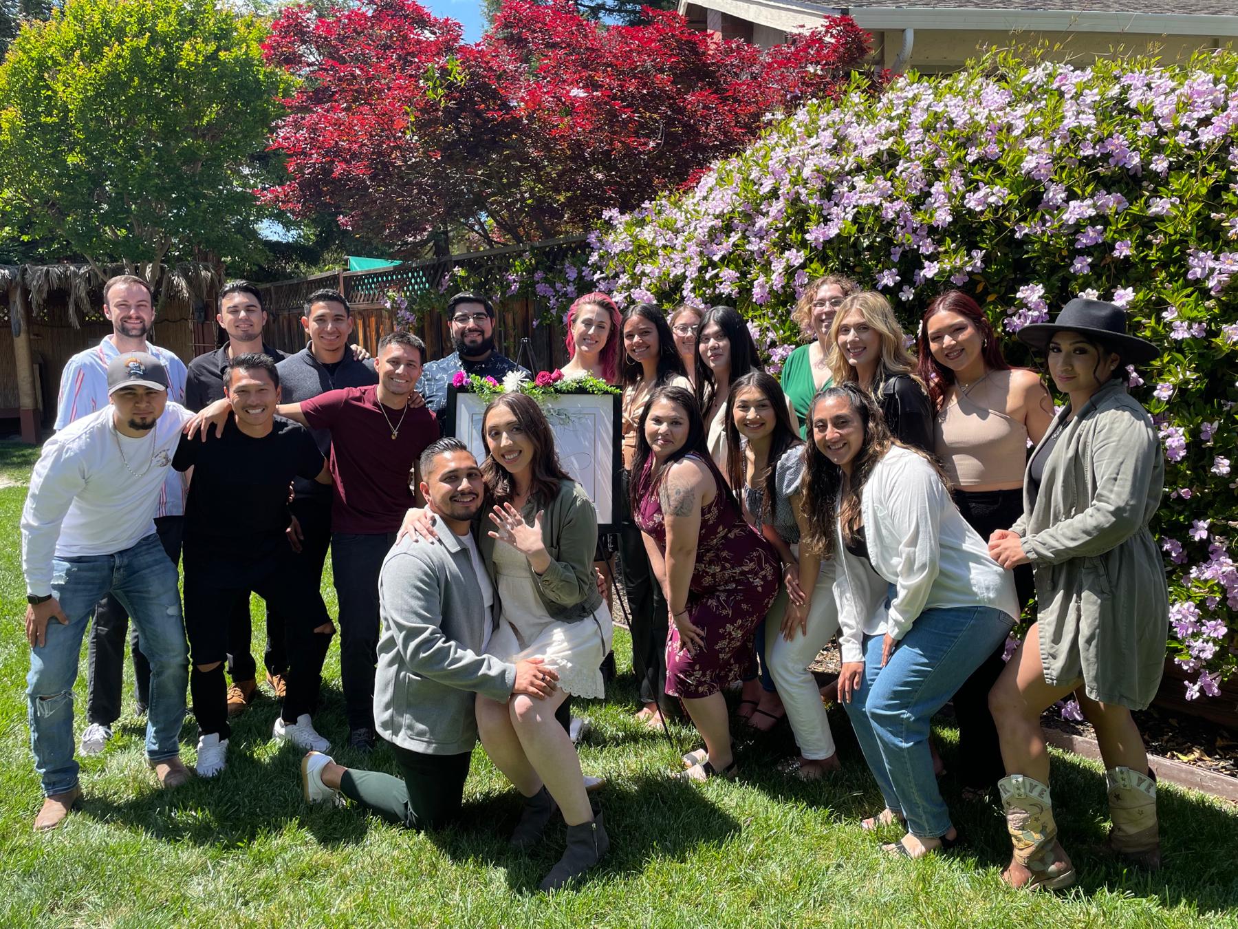 Our surprise engagement party! Surrounded by people we love 🥰