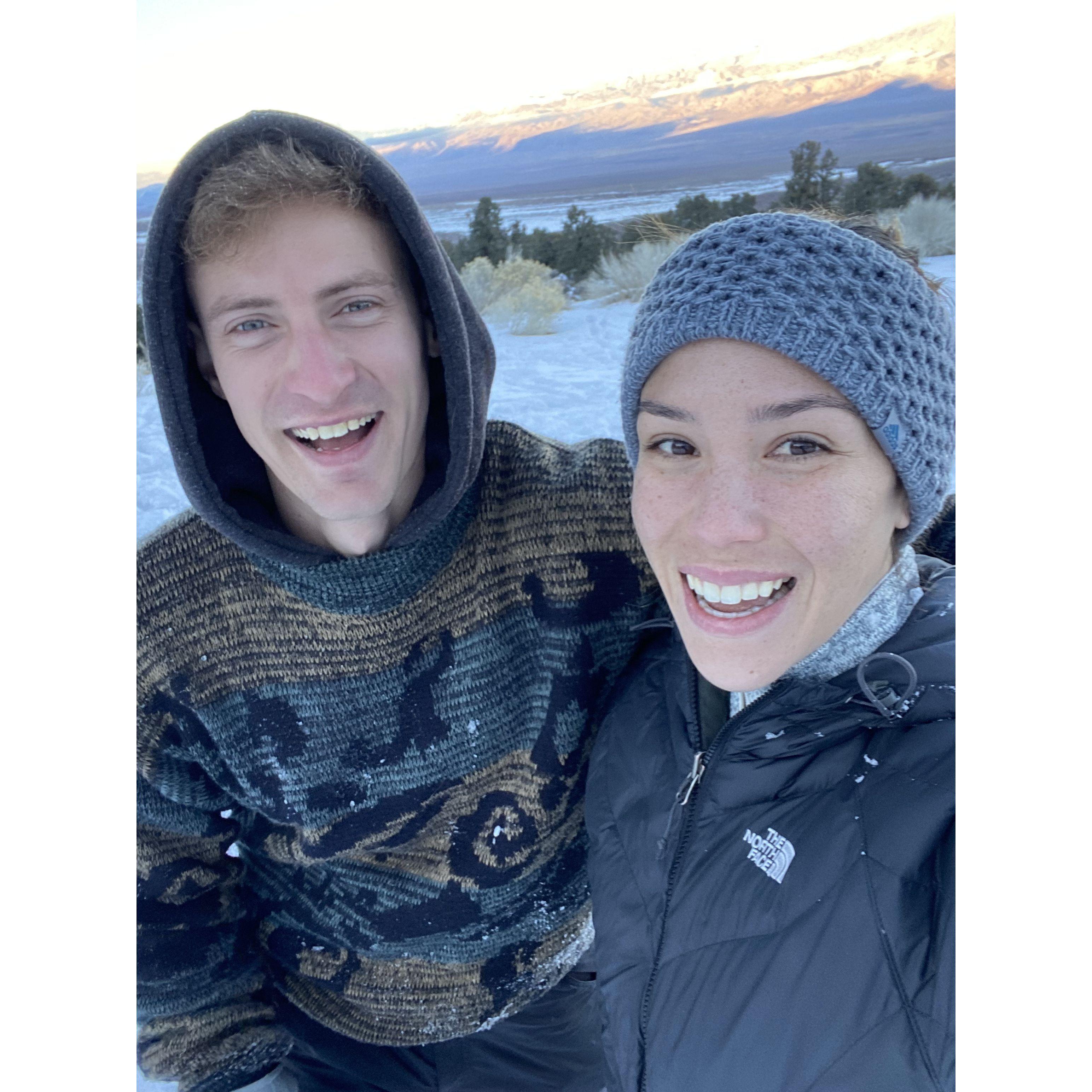 Sled riding on the roads in Lone Pine.