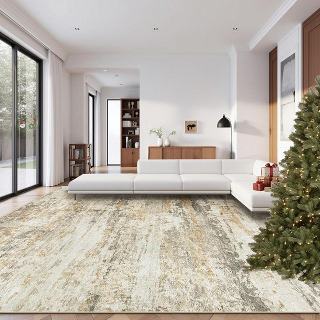 Area Rugs 9x12 for Living Room: Washable Rug Modern Abstract Neutral Soft Non-Slip Low-Pile Indoor Large Carpet for Bedroom Dining Room Playroom Home Office (Beige Grey Brown, 9'x12')