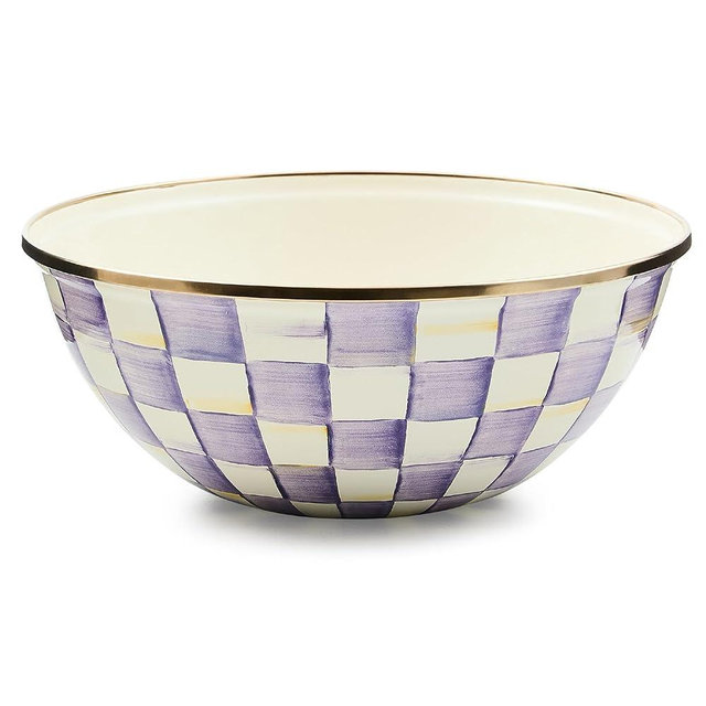 MACKENZIE-CHILDS Everyday Bowl, Serving Bowl for Entertaining, Medium, Purple-and-White Violet Check