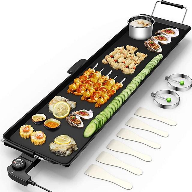 Costzon 35" Electric Teppanyaki Table Top Grill Griddle, Portable BBQ Barbecue Nonstick Extra Large Griddle Electric for Camping Indoor Outdoor with Adjustable Temperature