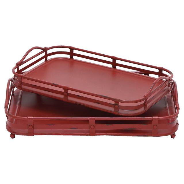 Farmhouse Iron Wagon Top Tray Set Red 2pk - Olivia & May