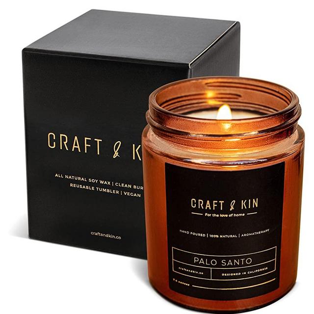 Palo Santo Candle, Premium Scented Candles for Men & Women | All-Natural Soy Candles, Rustic Home Decor Scented Candles | Ultra Clean Burn Amber Jar Candles, Non-Toxic Aromatherapy Candles