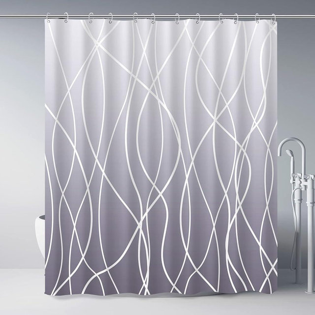 Punkray Ombre Purple Shower Curtain for Bathroom with Hooks,White Shower Curtain Set,Stripe Bath Curtains Decorative Shower Curtains Water Repellent Washable, 72x72