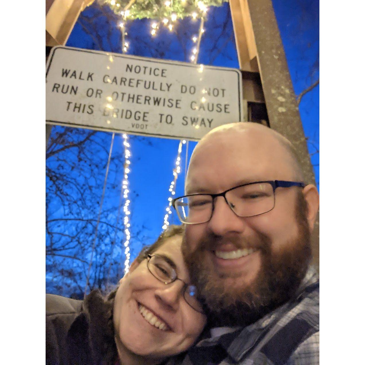 One of our very first dates to the swinging bridge in Rockbridge Baths