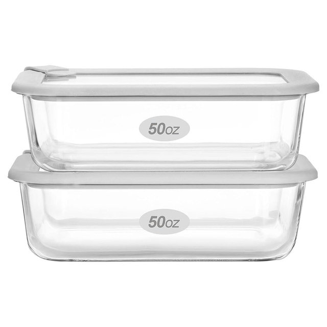 EcoEvo Glass Food Containers with Glass Lid, Microwave Safe Food Storage Container Set, 2 Pack of 50oz, Large Size Airtight Storage Set with Leak Proof Lids, Meal Prep Containers