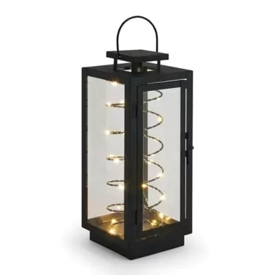14-Inch LED Stringlight Metal Lantern in Black