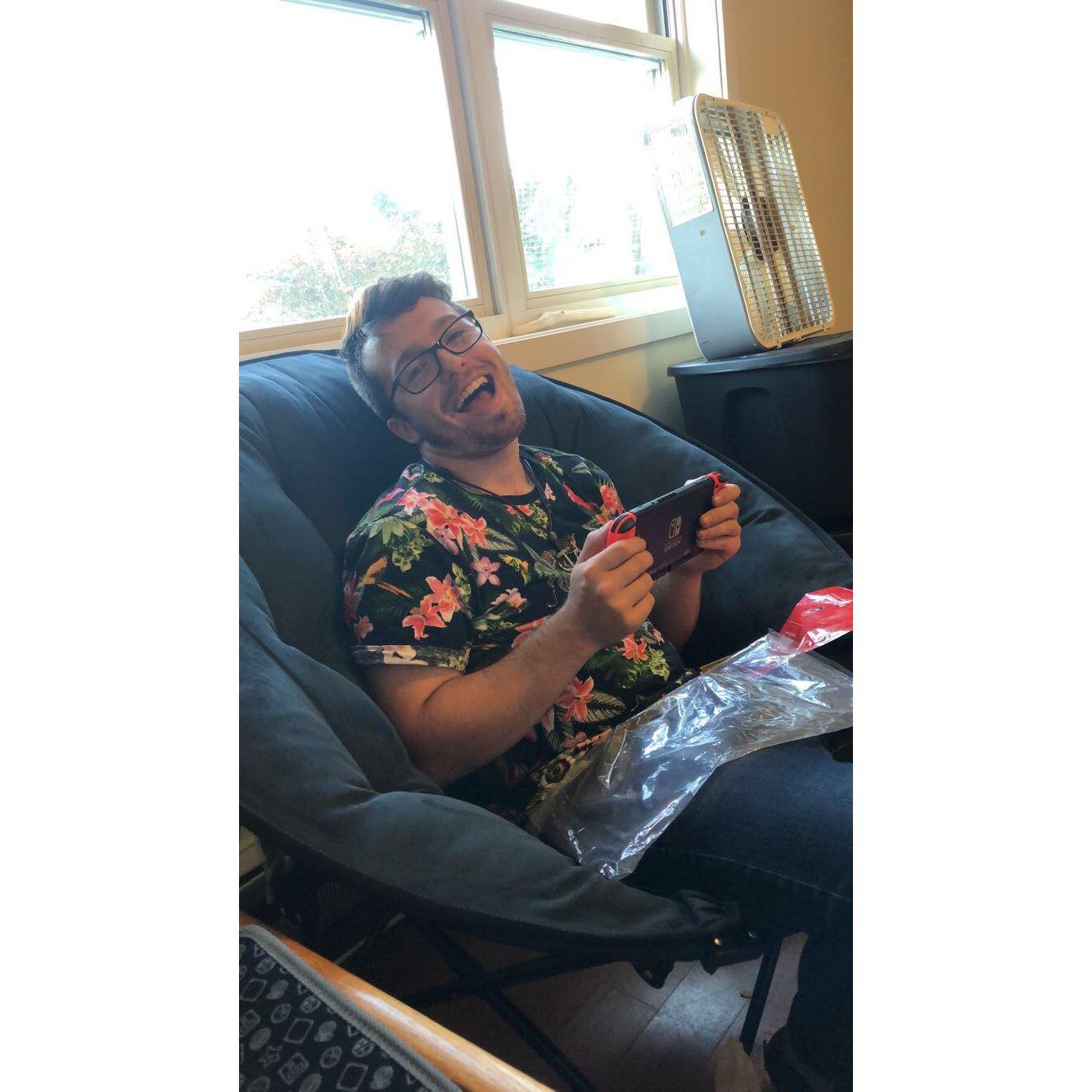 Came to visit me while I was working at FPU in summer of 2018 and he got his first Nintendo Switch!