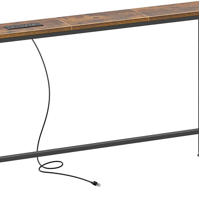 SUPERJARE 5.7 Inch Console Table with Outlet, Sofa Table, Behind Couch Table, 5.7 x 39.4 x 29.7 Inches, Metal Frame, for Living Room, Hallway, Rustic Brown
