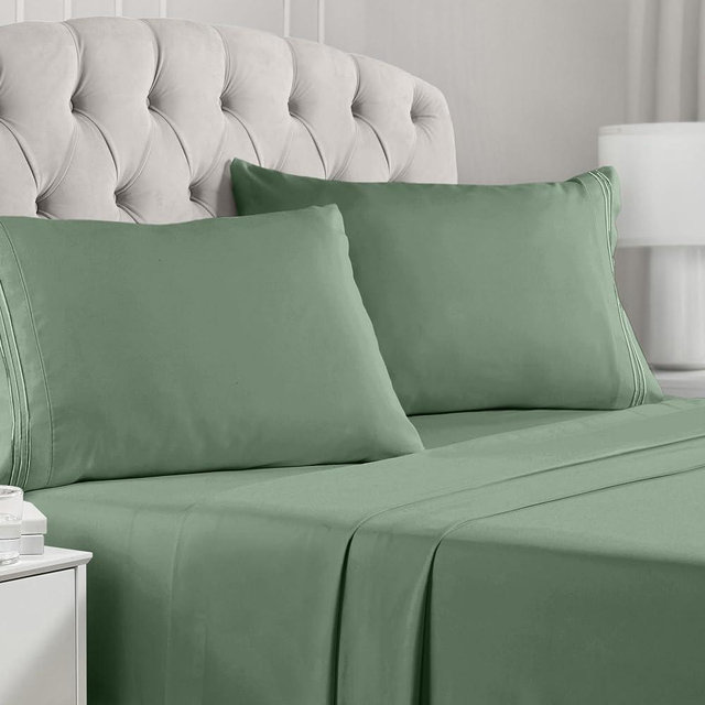 Mellanni California King Sheet Set - 4 Piece Iconic Collection Bedding Sheets & Pillowcases - Extra Soft, Cooling Bed Sheets - Deep Pocket up to 16" - Wrinkle, Fade, Stain Resistant (Cal King, Sage)