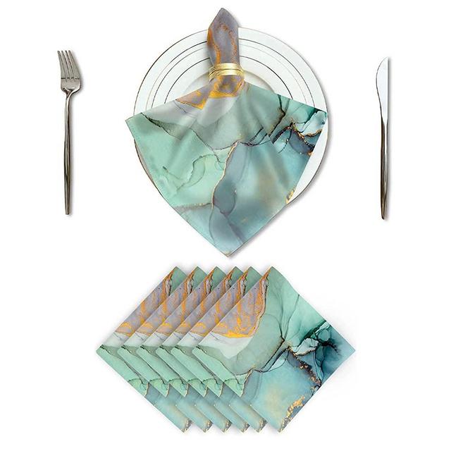 XIAGEANA Blue Green Marble Cloth Napkins Dinner Table Napkins Set of 6 - Solid Washable Reusable Polyester Napkins with Hemmed Edges for Home Holiday Party Wedding Decoration 20 x 20 inch