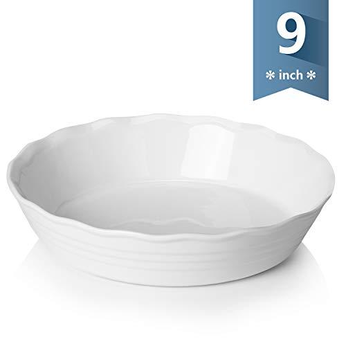 Sweese 516.101 Porcelain Pie Pan, 9 Inches Pie Plate, Round Baking Dish with Ruffled Edge, White