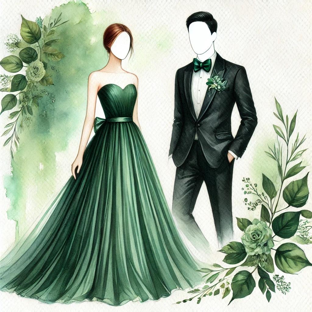 Entourage
•Bridesmaids: Emerald green gowns, floor length.
•Bridesman: Emerald green suit paired with bow tie to complement the bridesmaids.
•Groomsmen: Black suits with emerald green bow ties.