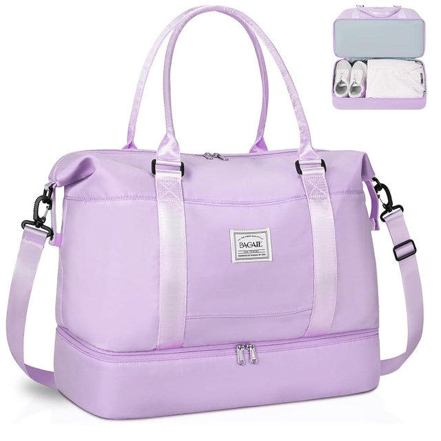 BAGAIL Travel Duffel Bag - Extra Large Weekender, Overnight Gym Carry On Tote with Wet Pocket, Hospital Mom Bag for Labor and Delivery - Purple