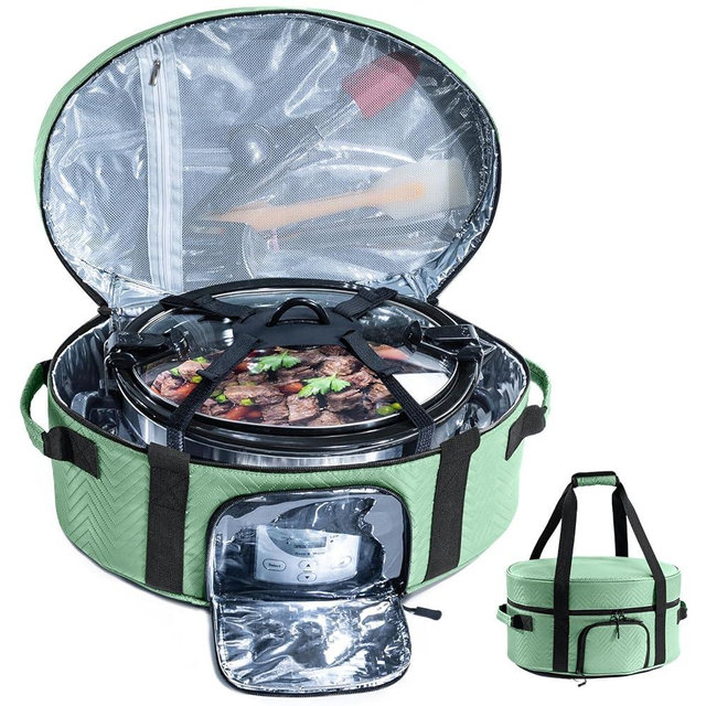 Insulated Slow Cooker Carrying Bag for 6-8 Quart CrockPot and Hamilton Beach Slow Cooker with See-thought Window, Portable Carrier Case with Adjustable Band and Accessory Pocket