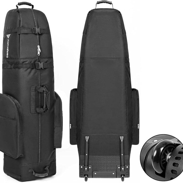 DAREKUKU Golf Travel Bag with Wheels, Portable Golf Club Travel Cover for Airlines, 4 Large Pockets,1200D Heavy Duty Wear-Resistant, Soft Sided Foldable Golf Travel Case for Easy Storage