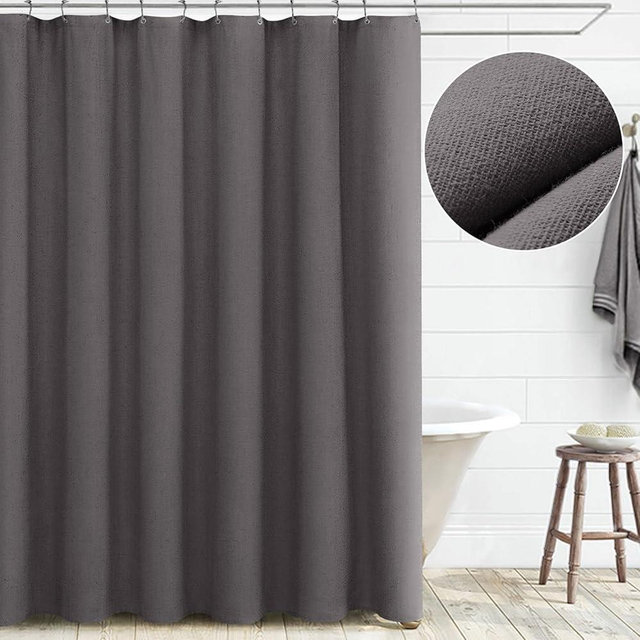 Awellife Gray Shower Curtain Linen Textured Boho Farmhouse Shower Curtains for Bathroom Fabric Liner 72 x 72 Inch